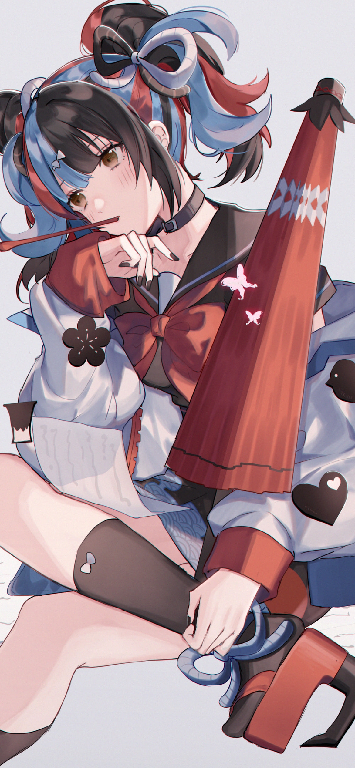 筆を咥えて赤い和傘を持つ清少納言 / fate/grand orderの1170 x 2532 / スマホ壁紙
