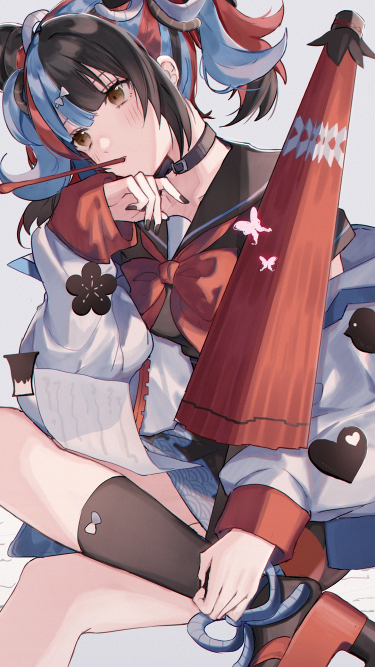 筆を咥えて赤い和傘を持つ清少納言 / fate/grand orderの750 x 1334 / スマホ壁紙