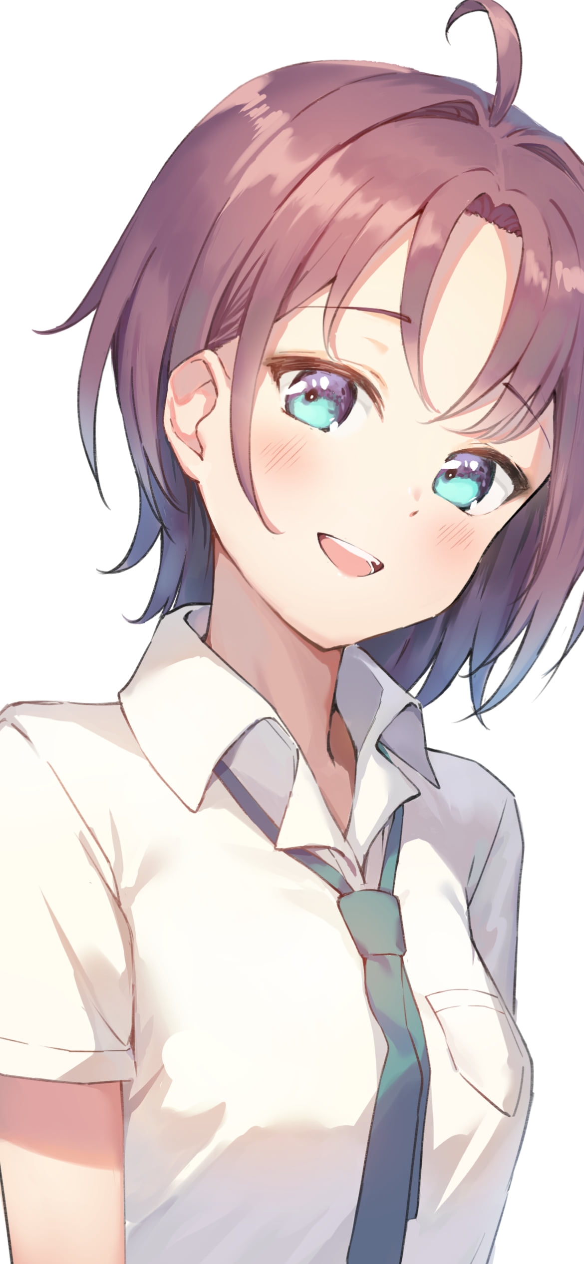 制服姿で微笑む浅倉透 / 緑のネクタイ / 半袖のYシャツ / 女子高生 / JK / アイドルマスターシャイニーカラーズの1170 x 2532 / スマホ壁紙