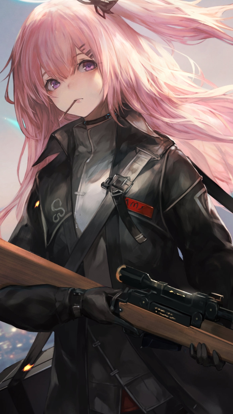 ビルの屋上でタバコを咥えるアンブリエル / アークナイツの750 x 1334 / スマホ壁紙