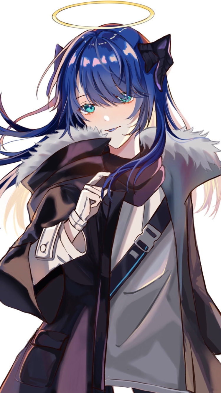 青い髪の毛の先をつまむモスティマ / アークナイツの750 x 1334 / スマホ壁紙