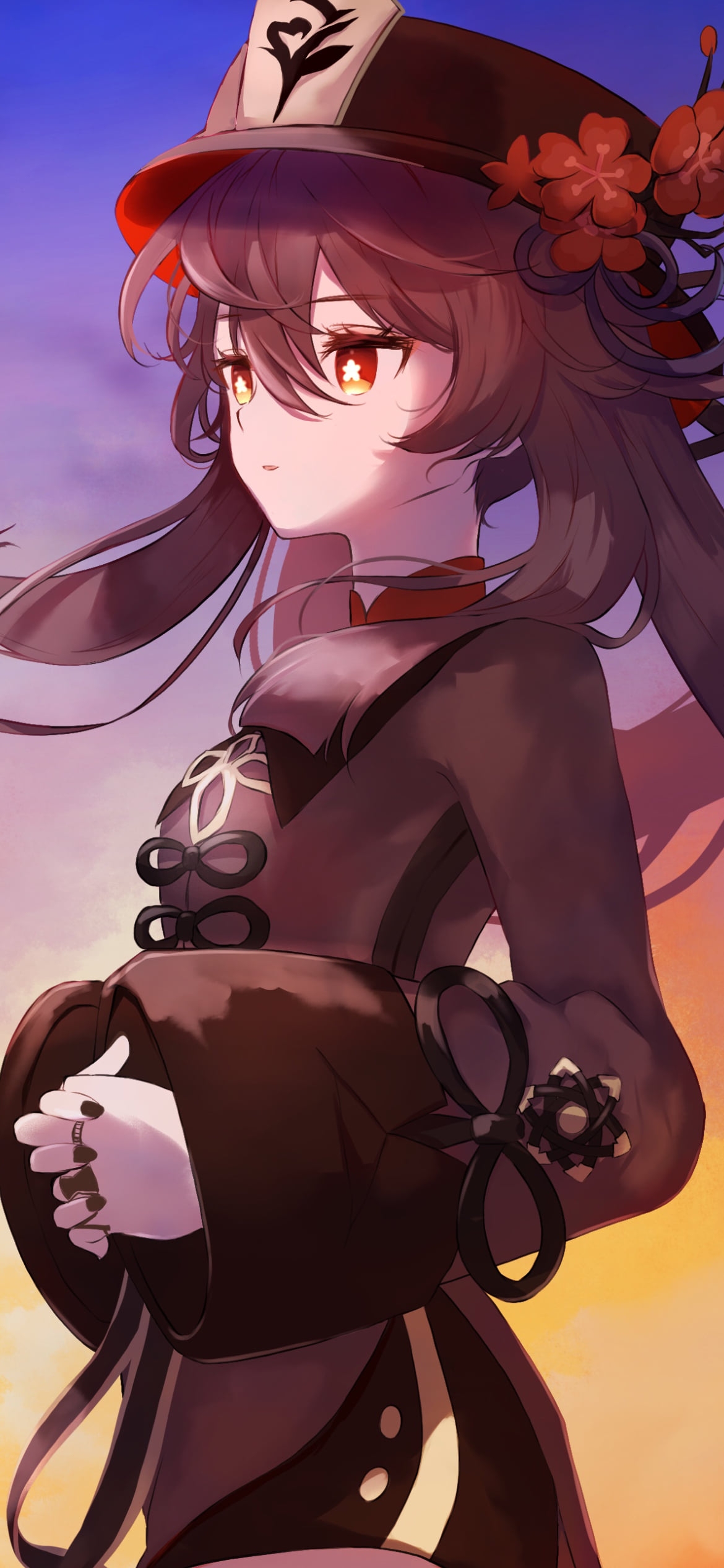 夕暮れ時に腕を組む可愛い胡桃 / 原神の1170 x 2532 / スマホ壁紙
