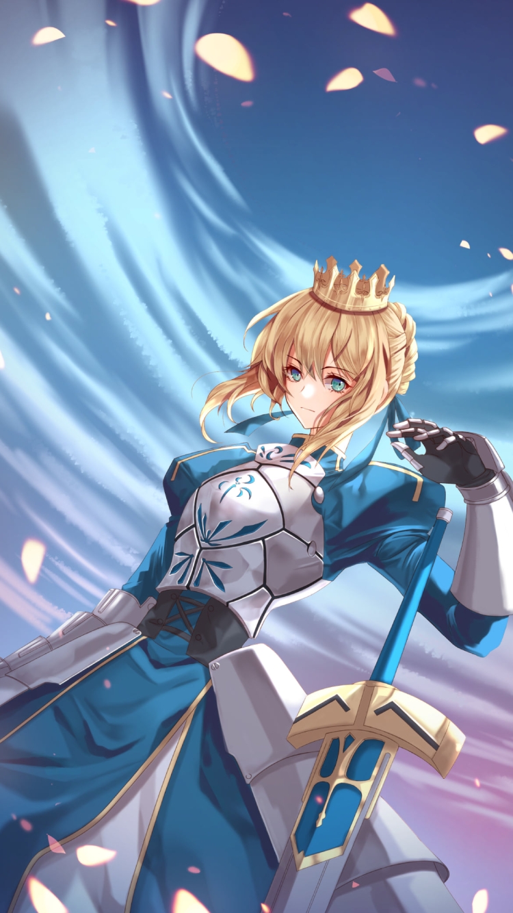 光る花びらと青い剣とセイバー / アルトリア・ペンドラゴン / fate/grand orderの750 x 1334 / スマホ壁紙