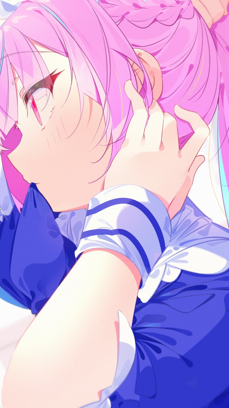 ポニーテールに髪を結わく湊あくあ / ホロライブ / バーチャルYouTuber / Vtuberの750 x 1334 / スマホ壁紙