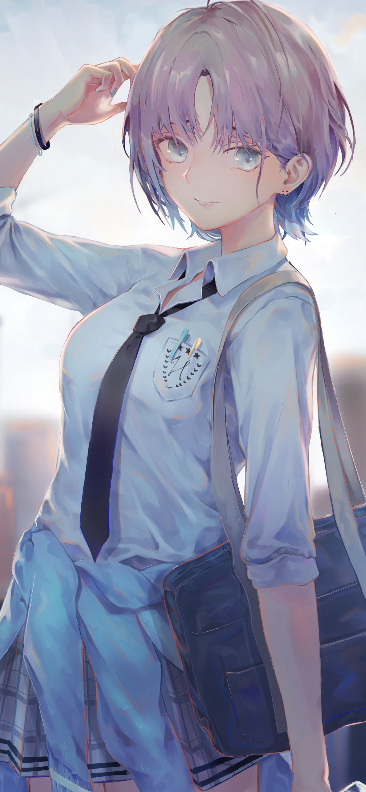 屋上でペットボトルの水を持つ浅倉透 / アイドルマスターシャイニーカラーズの1170 x 2532 / スマホ壁紙