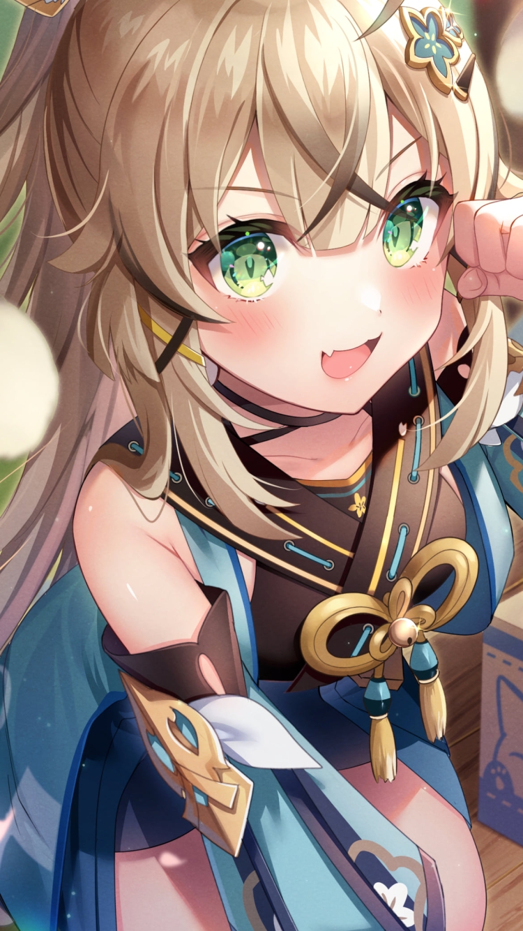 笑顔でにゃんにゃんポーズをする可愛い綺良々 / 原神の750 x 1334 / スマホ壁紙