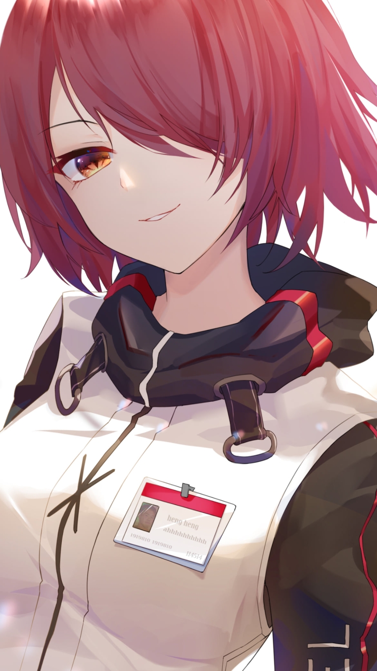 こちらに微笑むエクシア / 赤髪 / ショートヘアー / アークナイツの750 x 1334 / スマホ壁紙