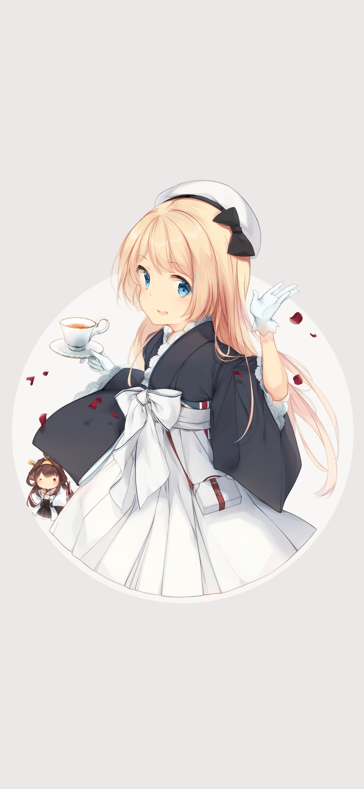 お茶が入ったティーカップを持つ可愛い金剛 / 艦隊これくしょんの1170 x 2532 / スマホ壁紙