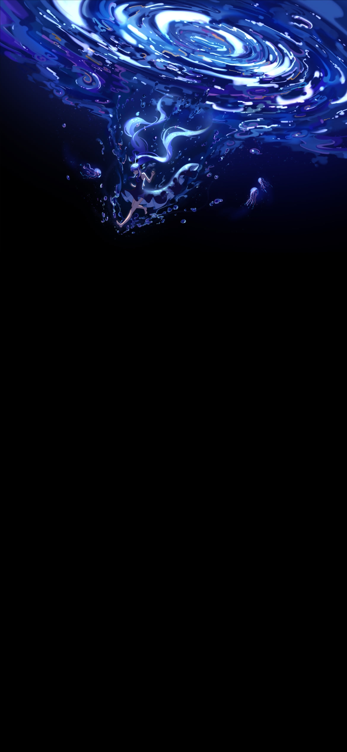 水の中の初音ミク / 深海少女 / 渦 / ボカロ / ボーカロイドの1170 x 2532 / スマホ壁紙