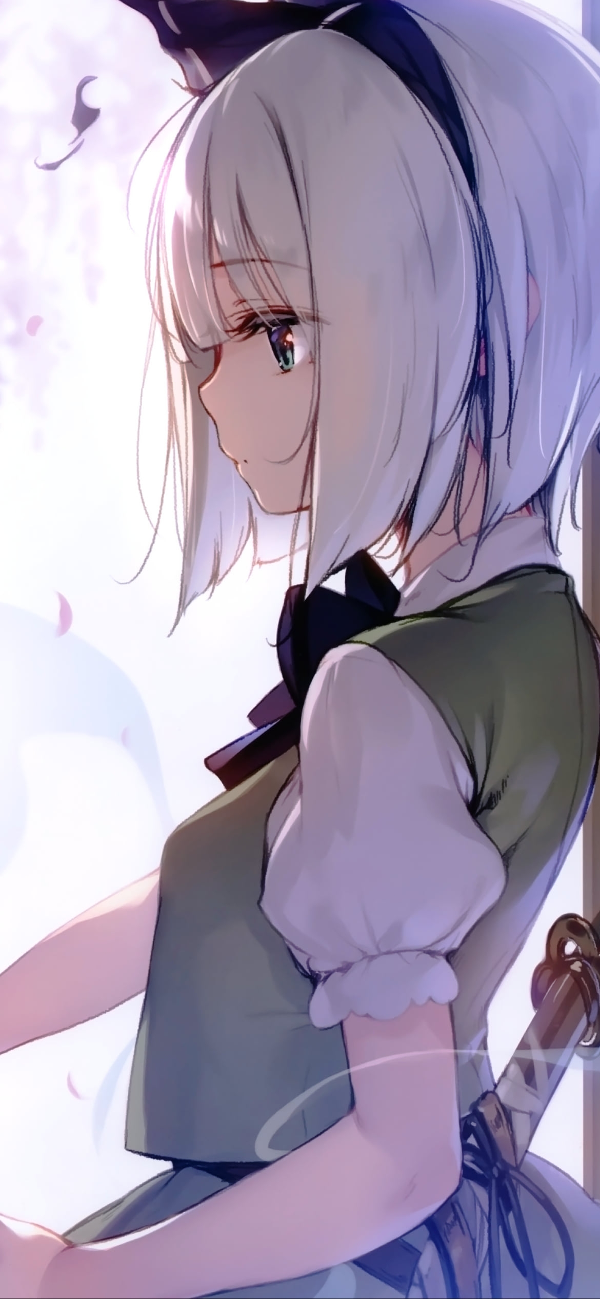 剣を鞘から抜く魂魄妖夢 / 東方の1170 x 2532 / スマホ壁紙