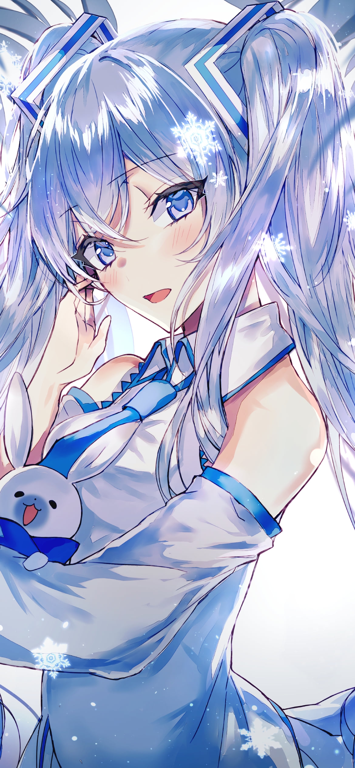 ラビット・ユキネを抱える可愛い雪ミク / ボカロ / ボーカロイドの1170 x 2532 / スマホ壁紙