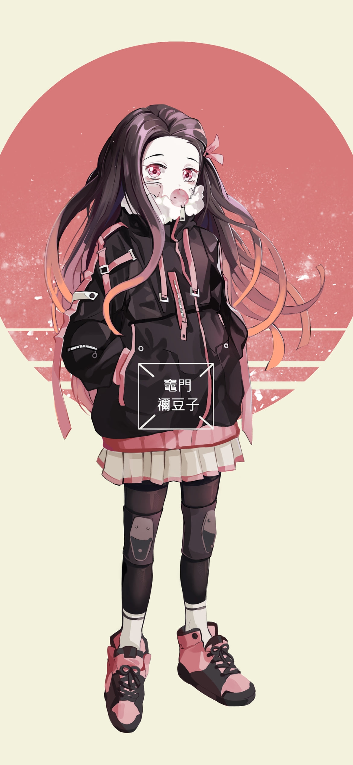 ポップな衣装のポケットに手をつっこむ竈門禰豆子 / 鬼滅の刃の1170 x 2532 / スマホ壁紙
