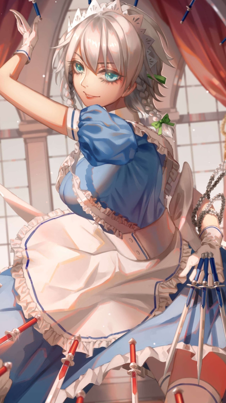 リアルなタッチで描かれた十六夜咲夜(いざよい さくや) / 東方Projectの750 x 1334 / スマホ壁紙