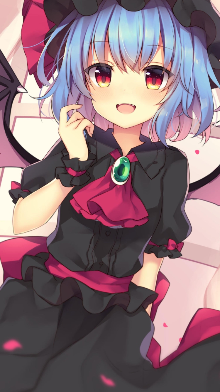 黒いドレスを着た可愛いレミリア・スカーレット / 緑のブローチ / 東方の750 x 1334 / スマホ壁紙