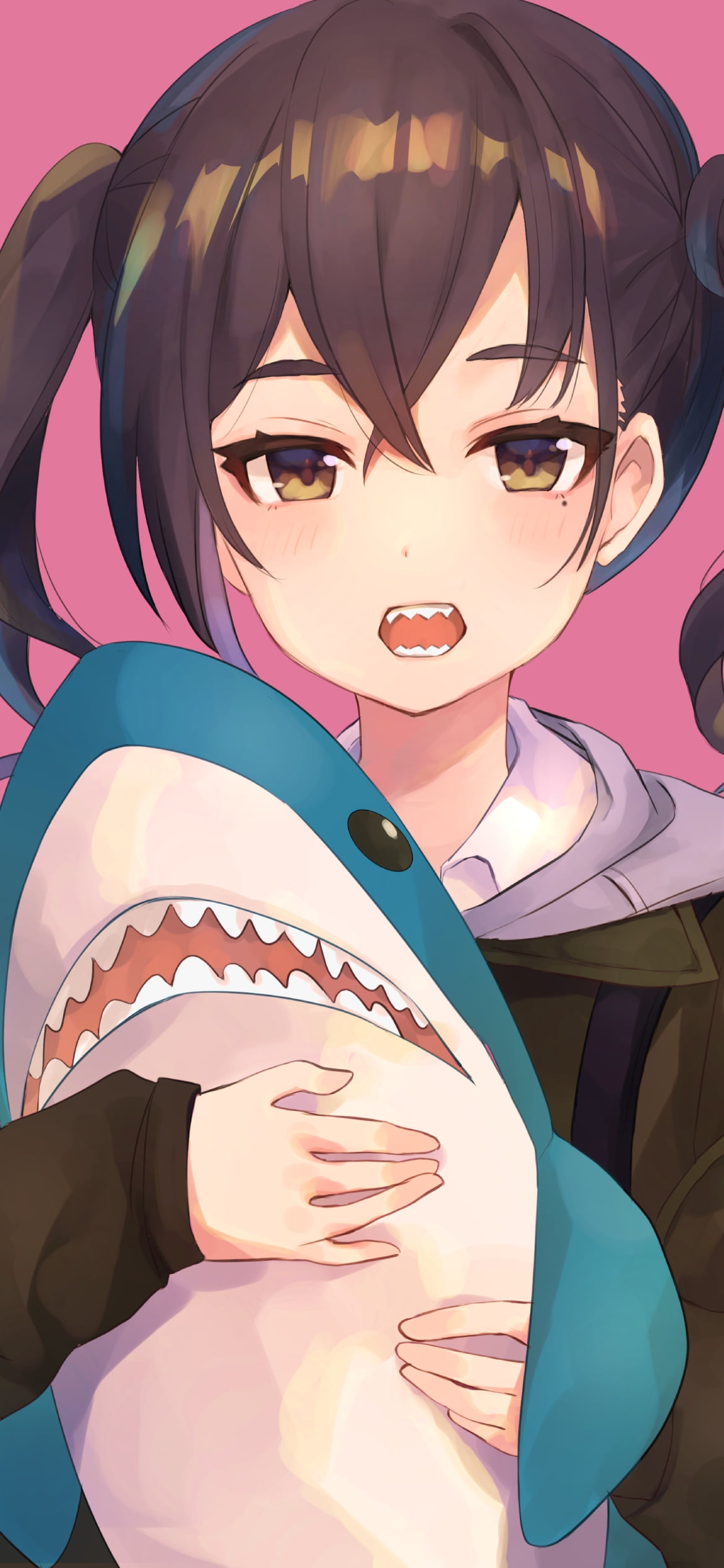 鮫のぬいぐるみを持つ可愛い砂塚あきら / アイドルマスターシンデレラガールズの1170 x 2532 / スマホ壁紙