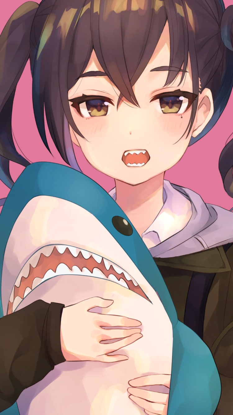 鮫のぬいぐるみを持つ可愛い砂塚あきら / アイドルマスターシンデレラガールズの750 x 1334 / スマホ壁紙