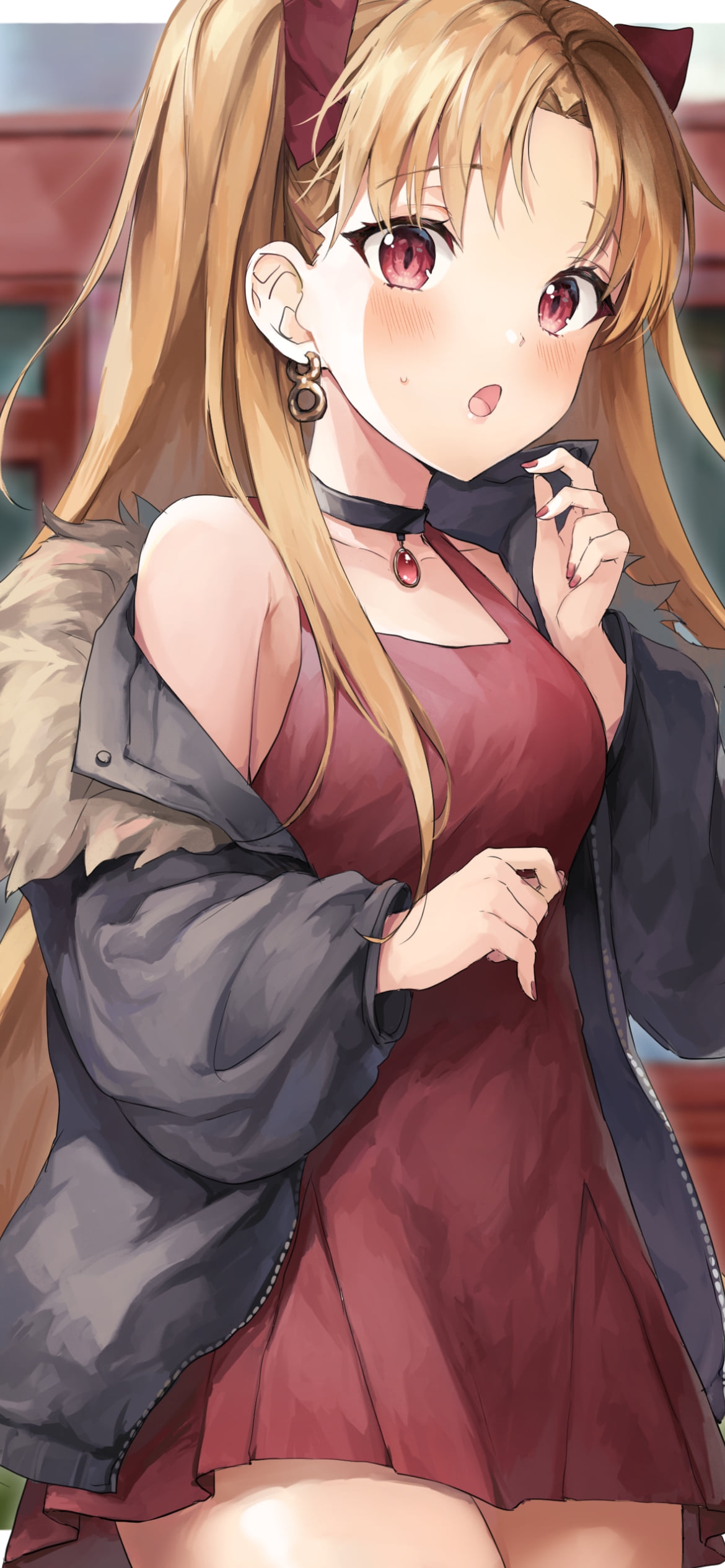 驚いている赤いドレスを着たエレシュキガル / Fate/grand orderの1170 x 2532 / スマホ壁紙