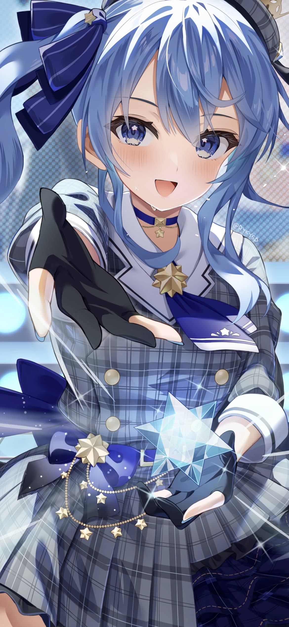 笑顔で手を前方に出す可愛い星街すいせい / ホロライブ / バーチャルYouTuber / Vtuberの1170 x 2532 / スマホ壁紙