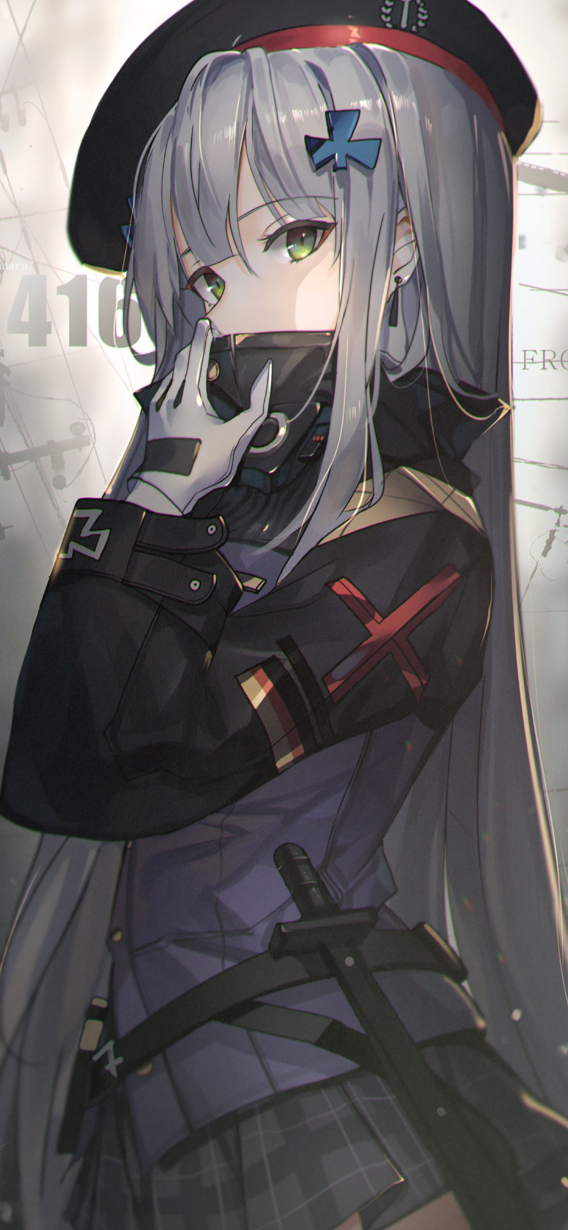 口元を隠してこちらを見つめるHK416 / ドールズフロントラインの1170 x 2532 / スマホ壁紙