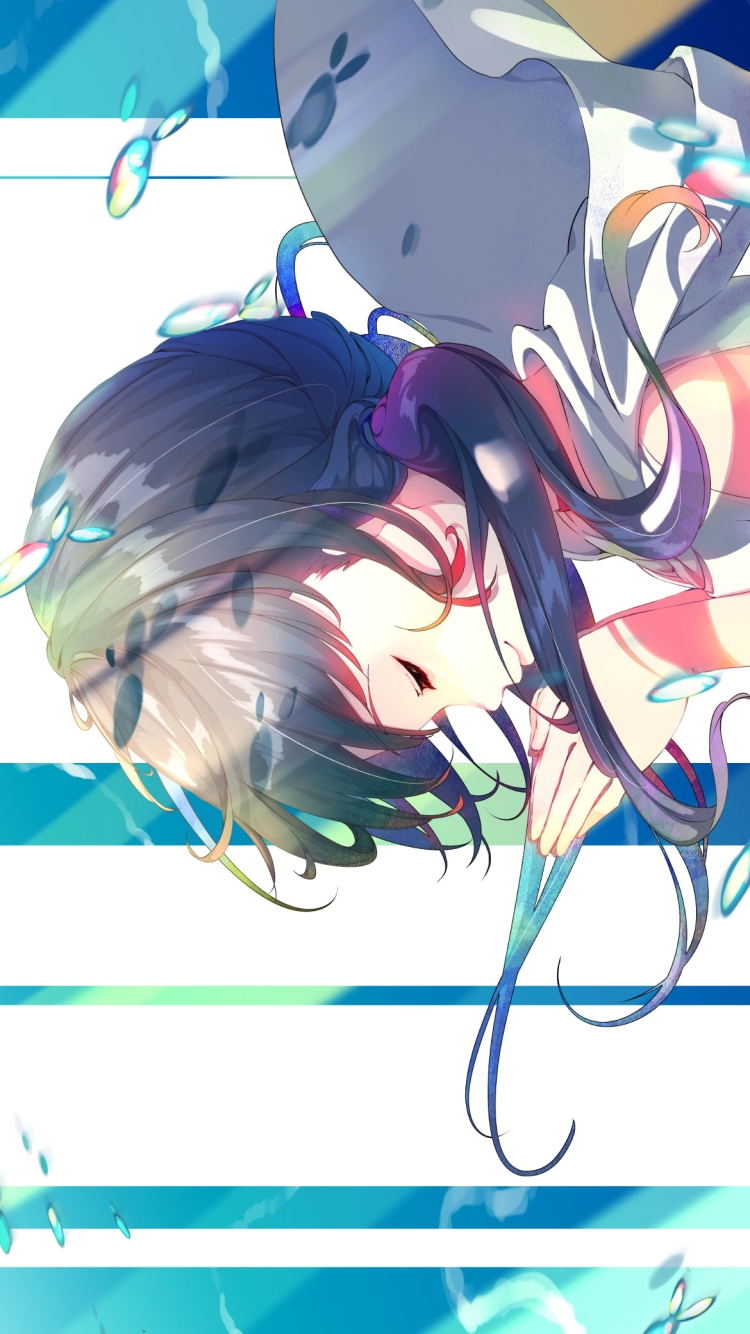 水滴舞う中で祈る天野陽菜 / 天気の子の750 x 1334 / スマホ壁紙