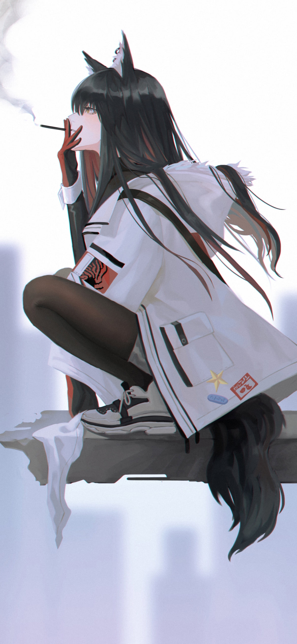 高所でタバコを吸うテキサス / アークナイツの1170 x 2532 / スマホ壁紙