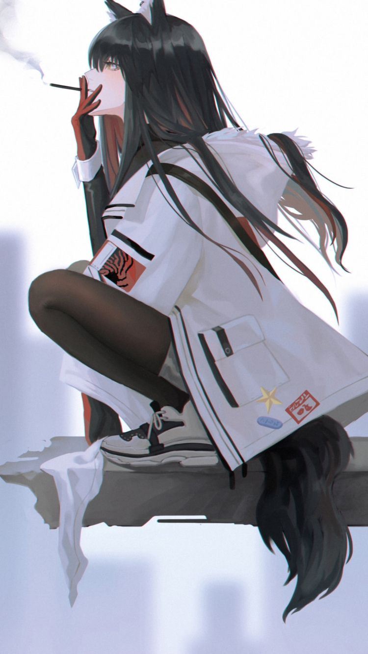 高所でタバコを吸うテキサス / アークナイツの750 x 1334 / スマホ壁紙