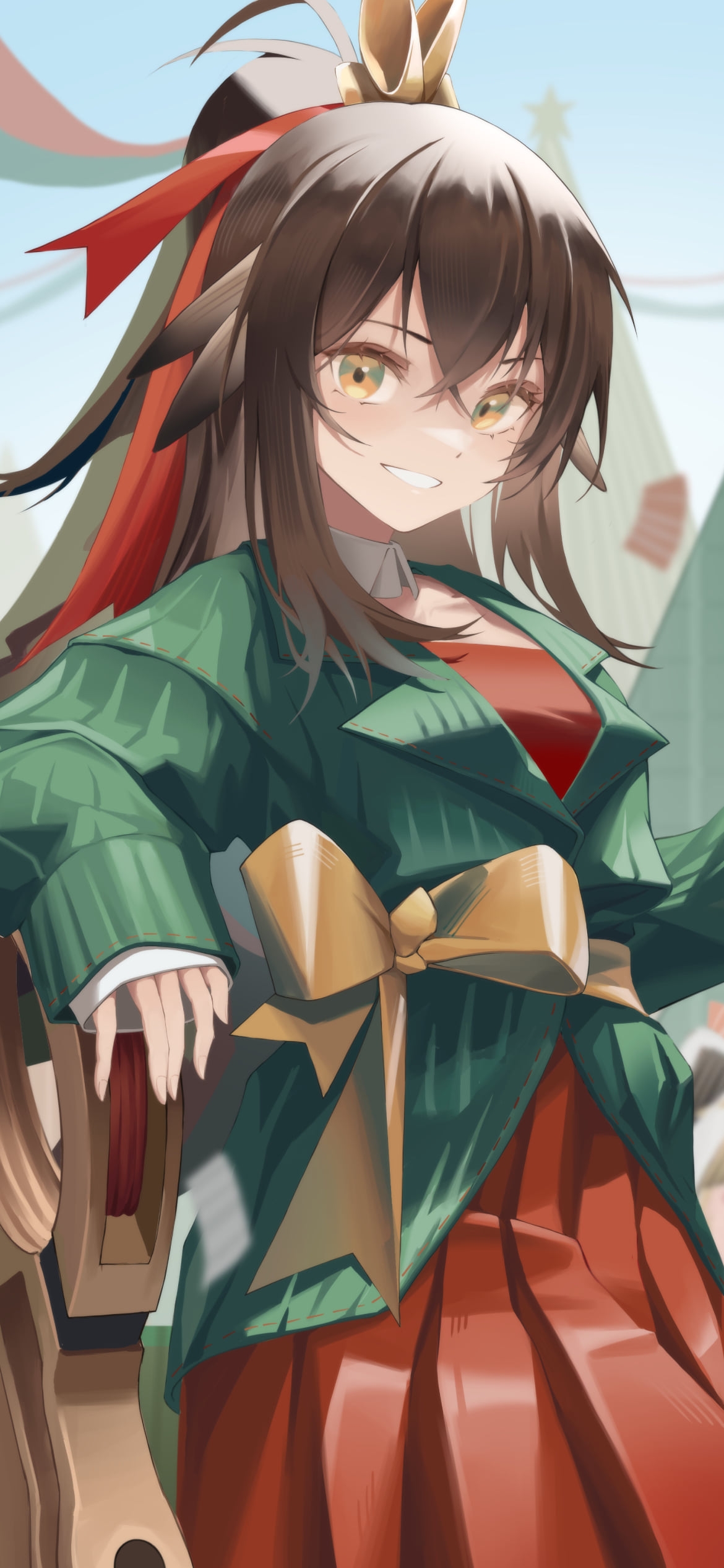 リンゴを持ち笑うカフカ / アークナイツの1170 x 2532 / スマホ壁紙