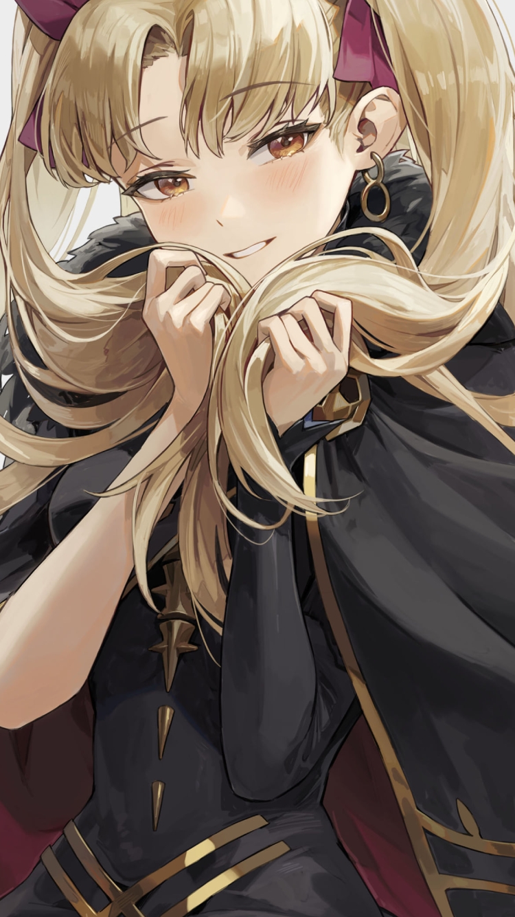 ツインテールの髪で顔を隠してこちらを見つめる可愛いエレシュキガル / Fate/grand orderの750 x 1334 / スマホ壁紙