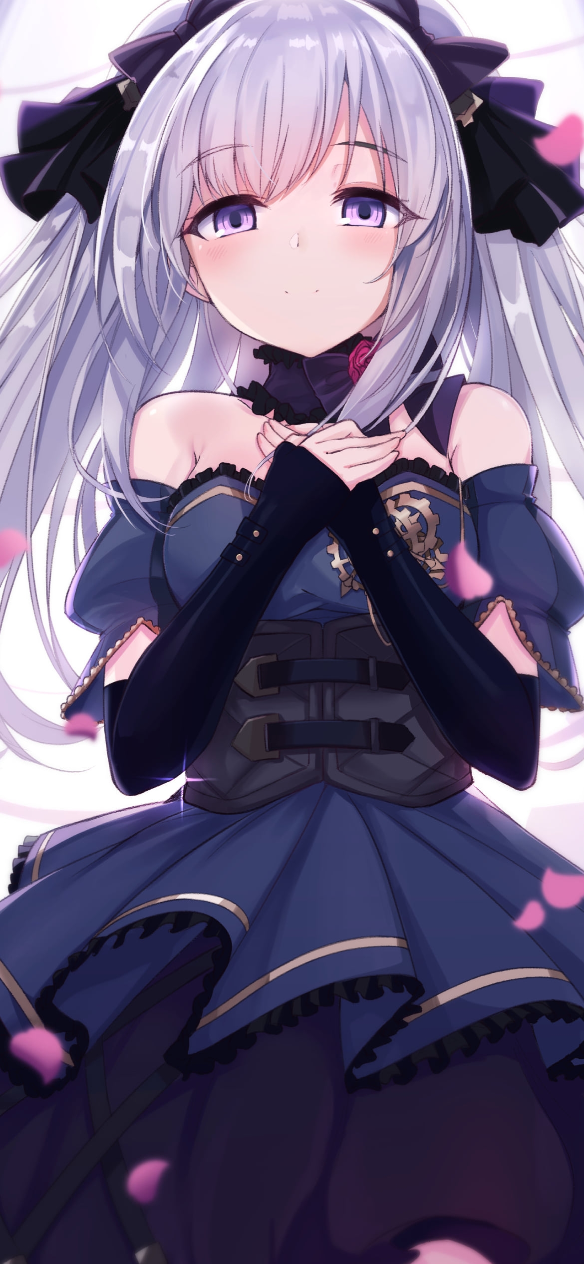 胸元で両手を交差する黒いドレスを着た可愛い幽谷霧子 / アイドルマスターシャイニーカラーズの1170 x 2532 / スマホ壁紙