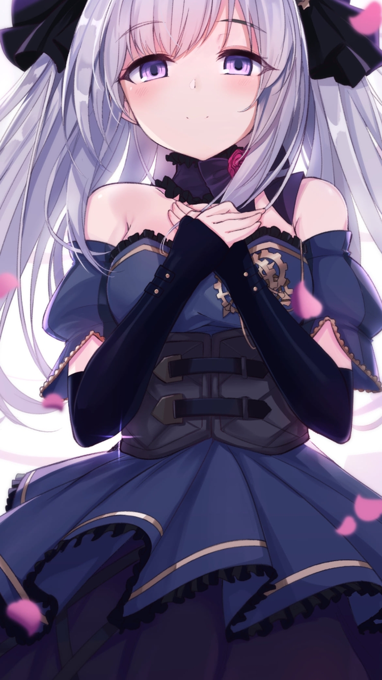 胸元で両手を交差する黒いドレスを着た可愛い幽谷霧子 / アイドルマスターシャイニーカラーズの750 x 1334 / スマホ壁紙