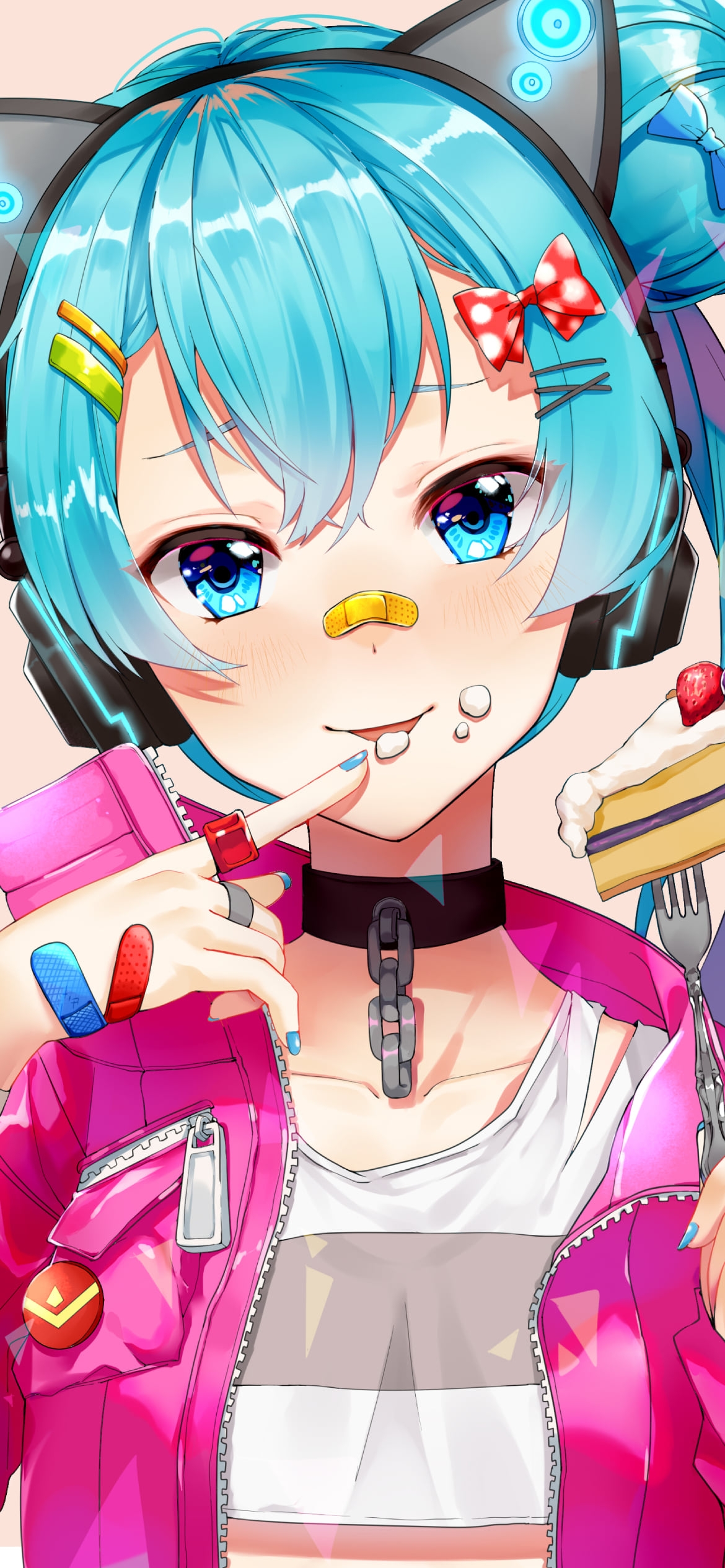 鼻に絆創膏をつけた初音ミク / ショートケーキ / パンク / ボカロ / ボーカロイドの1170 x 2532 / スマホ壁紙