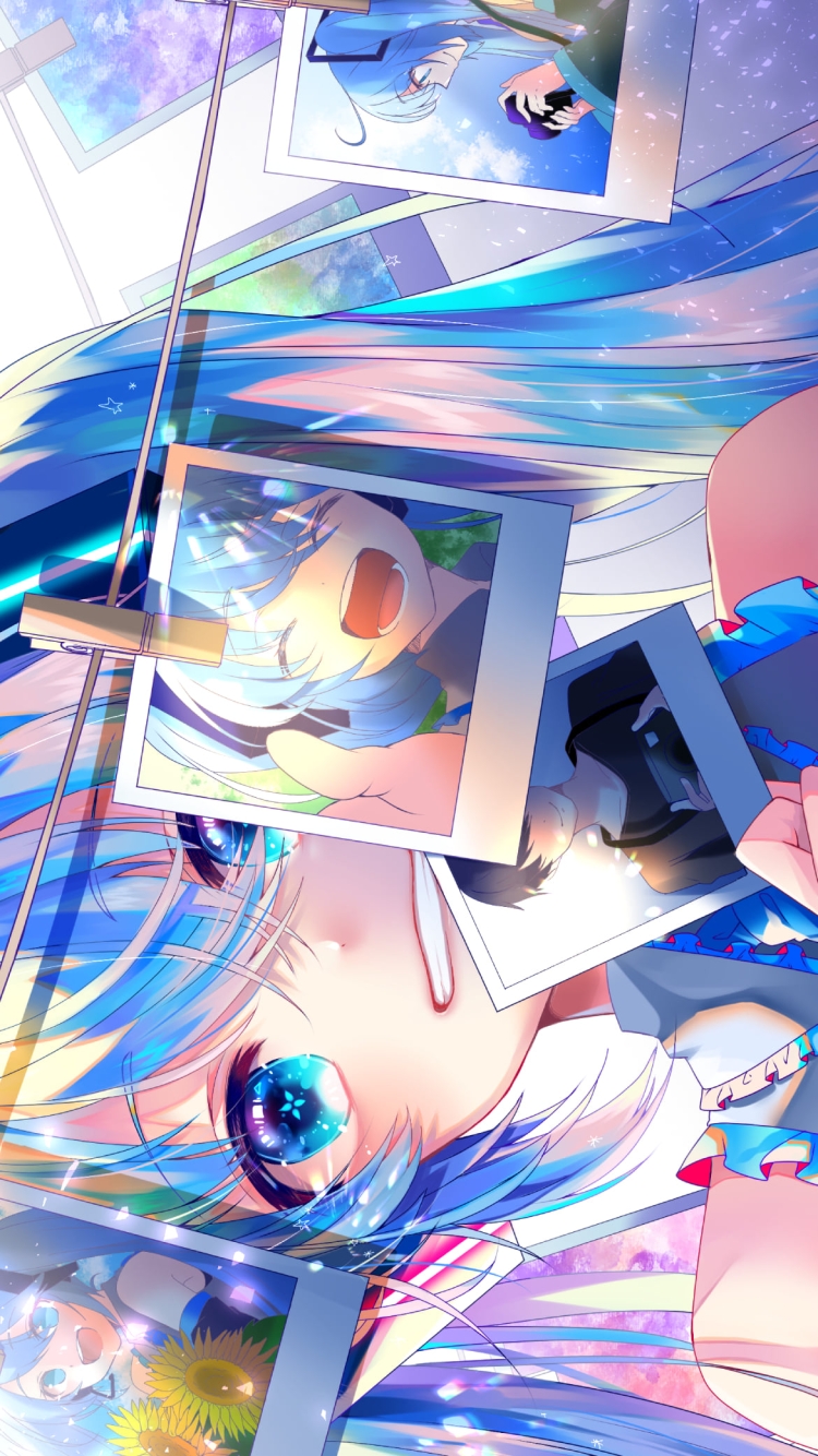 写真を吊るす笑顔の初音ミク / ボカロ / ボーカロイドの750 x 1334 / スマホ壁紙