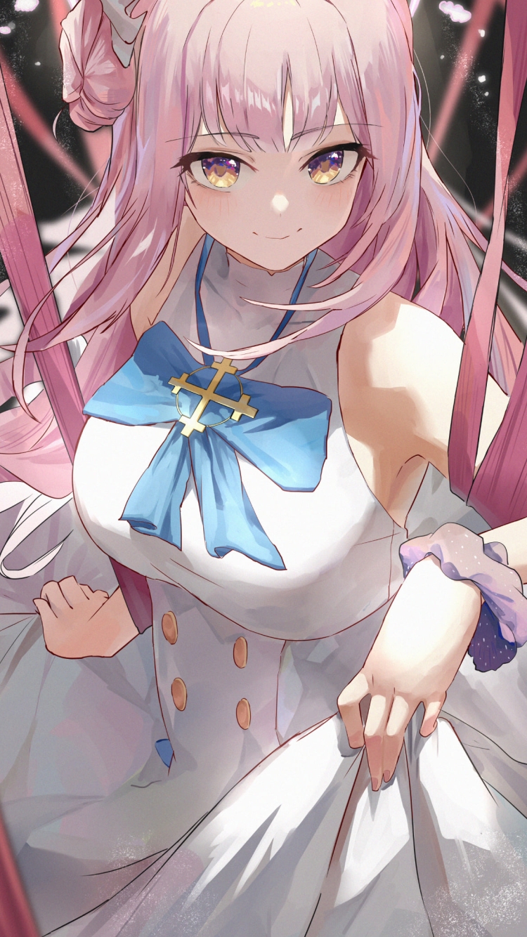 スカートの裾を持つ笑顔の聖園ミカ / ブルアカ / ブルーアーカイブの750 x 1334 / スマホ壁紙