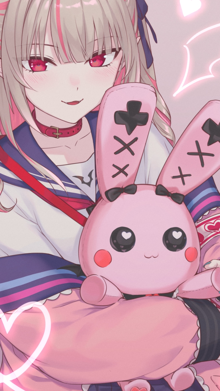 ピンクのウサギと魔界ノりりむ / サキュバス / にじさんじゲーマーズ / バーチャルYouTuber / Vtuberの750 x 1334 / スマホ壁紙