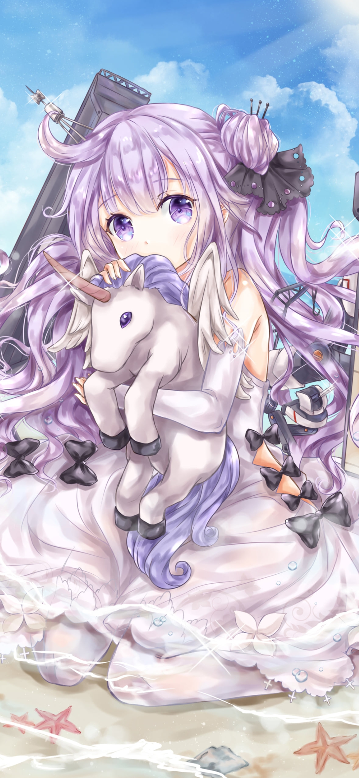 砂浜に座るユニコーン / アズールレーンの1170 x 2532 / スマホ壁紙