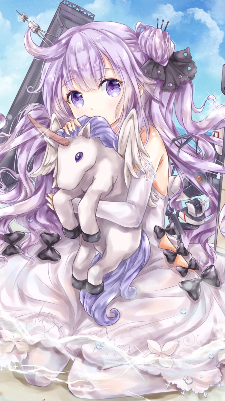 砂浜に座るユニコーン / アズールレーンの750 x 1334 / スマホ壁紙