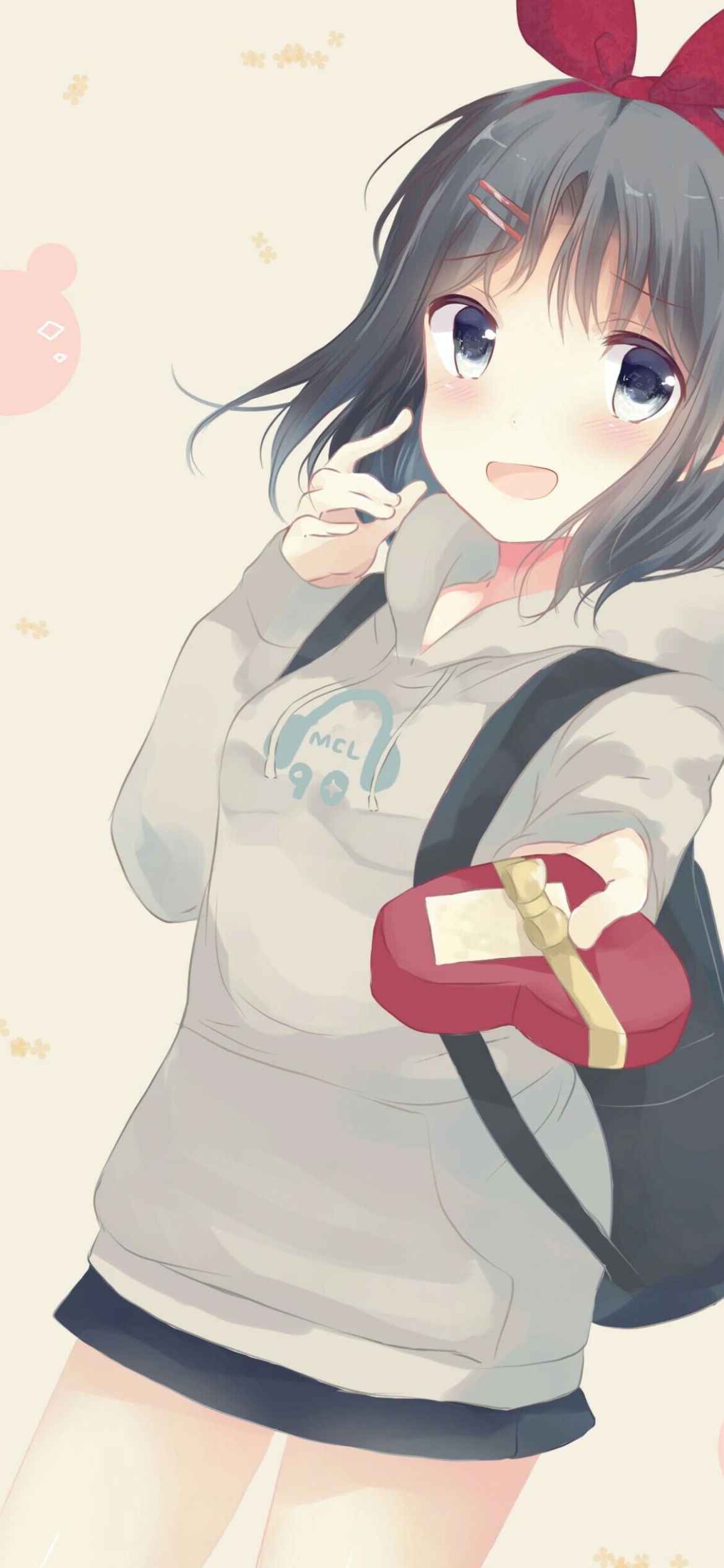 赤いハートのプレゼントを差し出す可愛い奥沢美咲 / バンドリ！の1170 x 2532 / スマホ壁紙