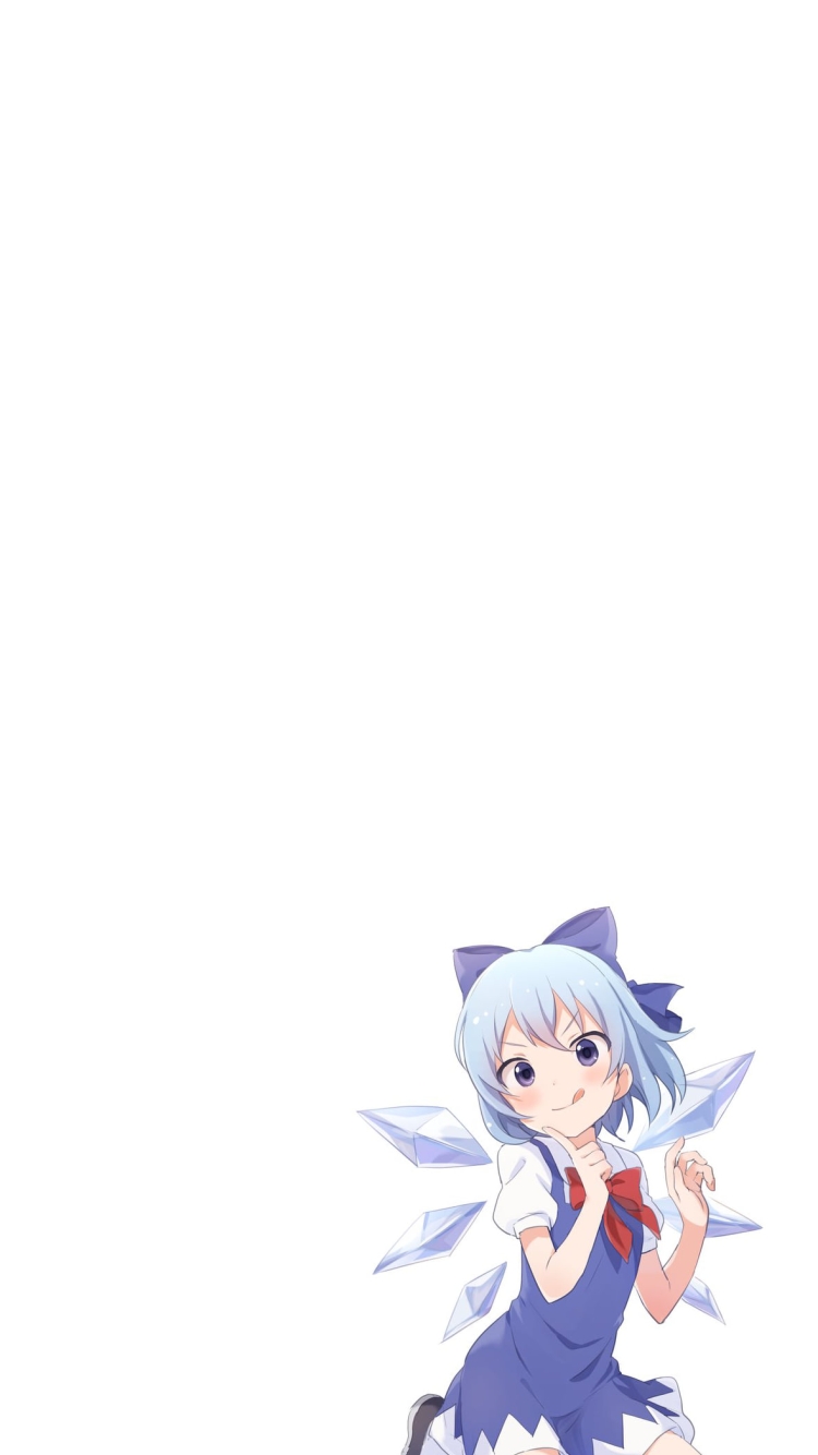 顎を指さし舌を出した可愛いチルノ / 東方の750 x 1334 / スマホ壁紙