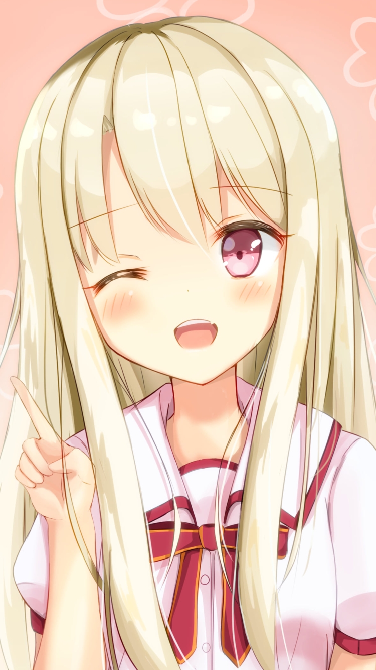 ウィンクして指をさす可愛いイリヤスフィール・フォン・アインツベルン / 金髪 / ブロンド / プリズマ☆イリヤ / Fateの750 x 1334 / スマホ壁紙