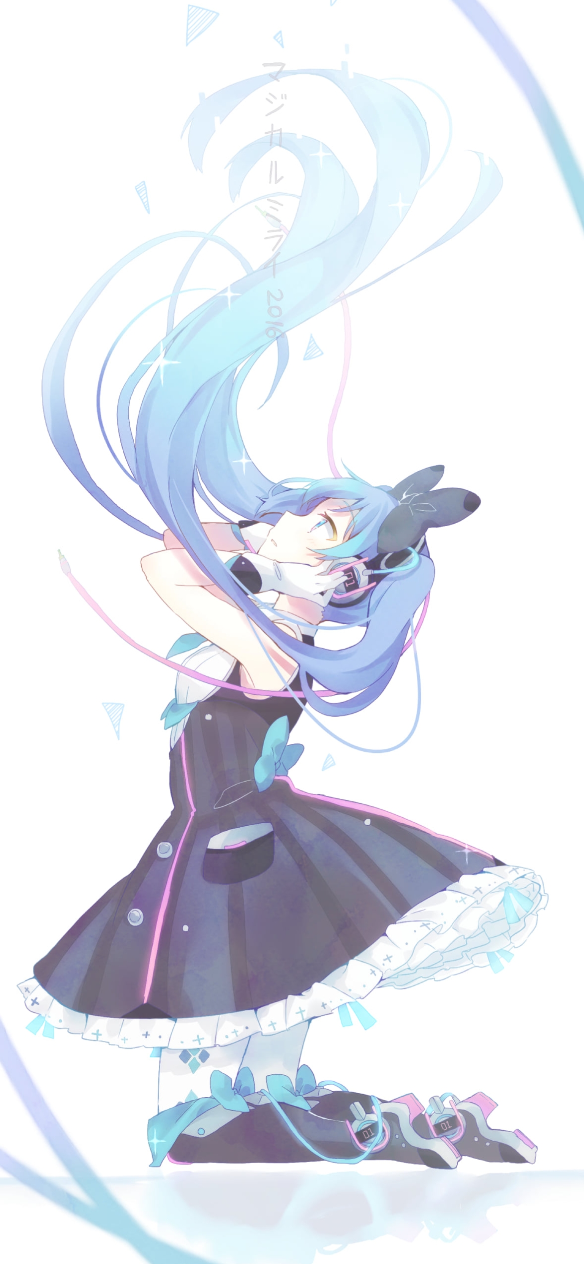 ヘッドフォンを抑えて上を見る初音ミク / ボカロ / ボーカロイドの1170 x 2532 / スマホ壁紙