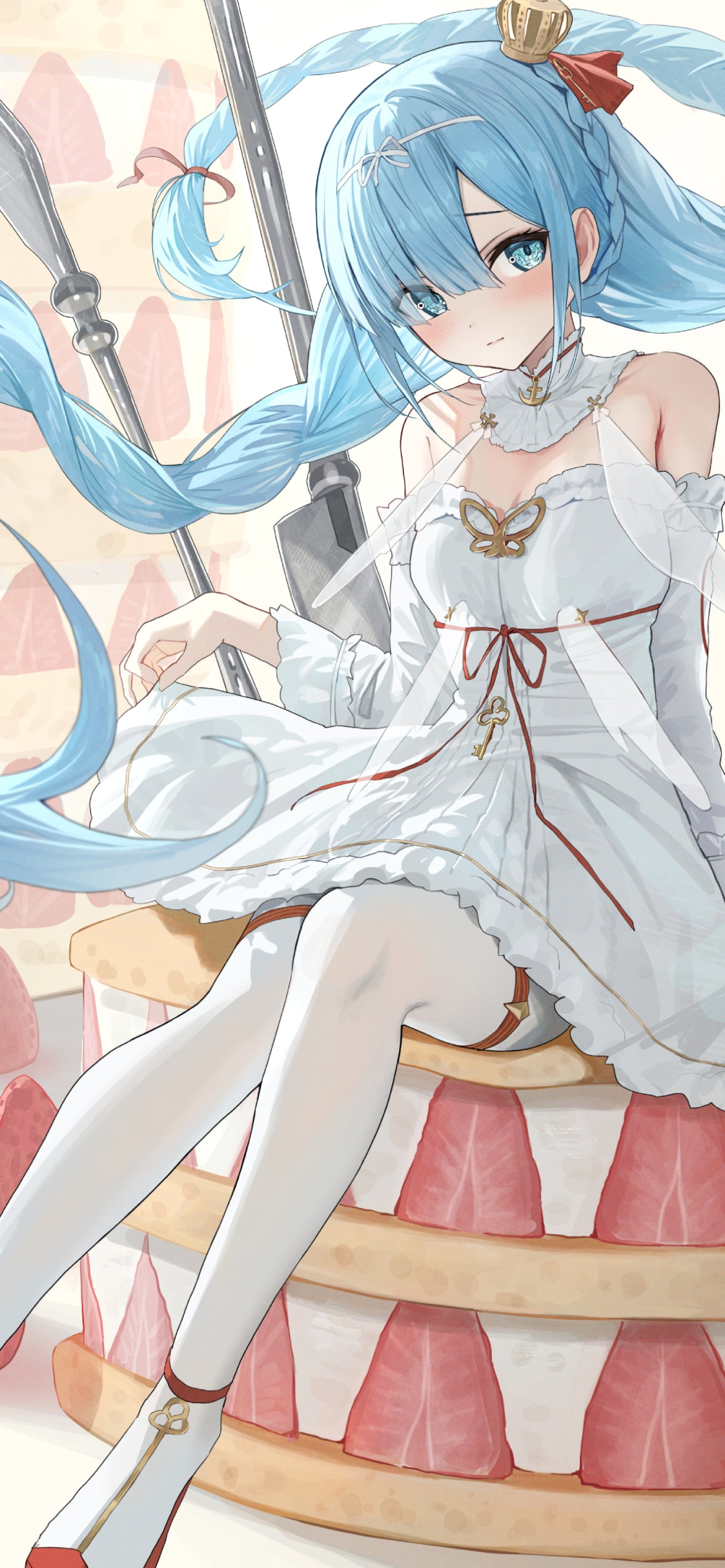 苺のスイーツに座るジェーナス / アズールレーンの1170 x 2532 / スマホ壁紙