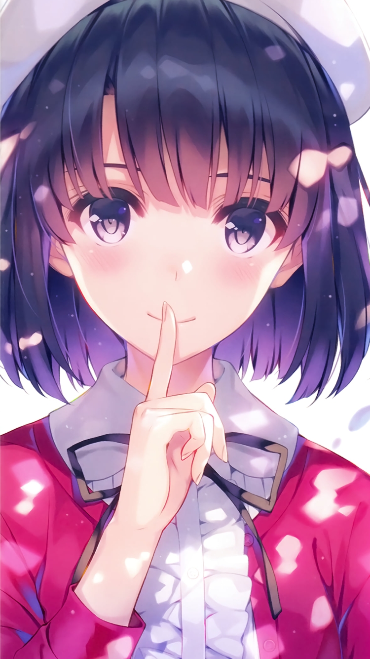 人差し指を口元にあてる可愛い加藤恵 / 秘密 / 冴えない彼女の育てかたの750 x 1334 / スマホ壁紙