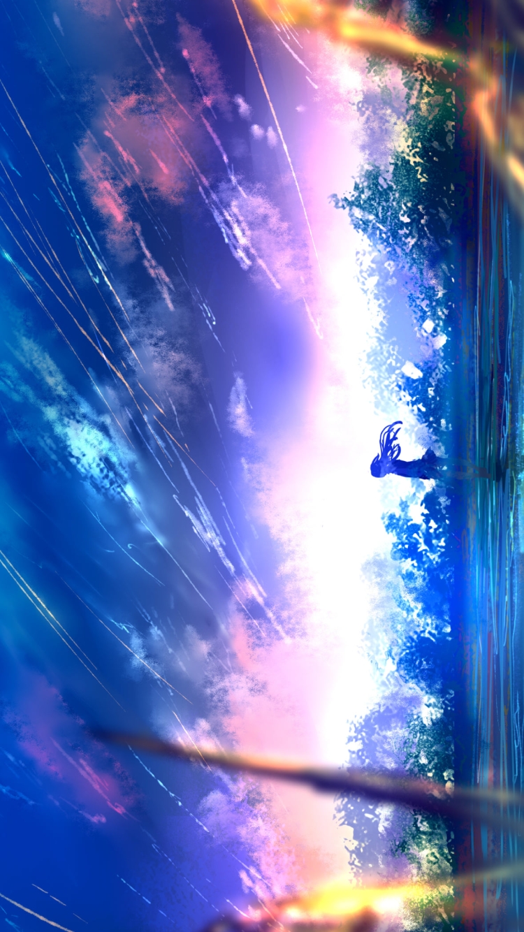 湖のほとりに立つ少女 / 水草 / 流星の750 x 1334 / スマホ壁紙