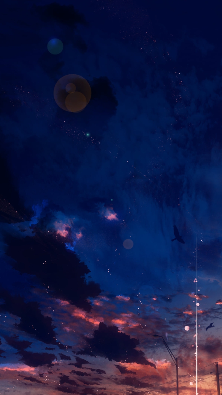 光る太陽と赤く染まる空の750 x 1334 / スマホ壁紙