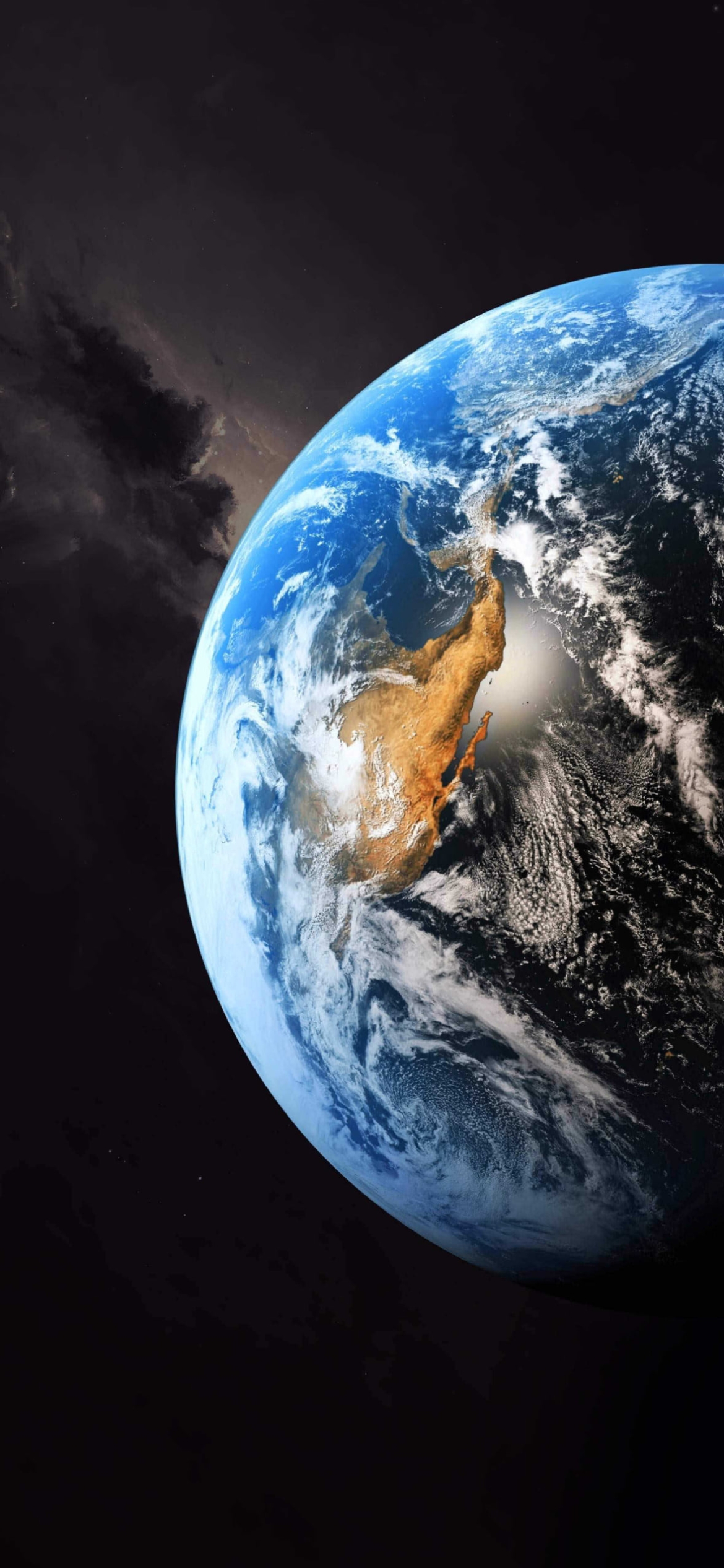 漆黒の宇宙と高精細な地球の1170 x 2532 / スマホ壁紙