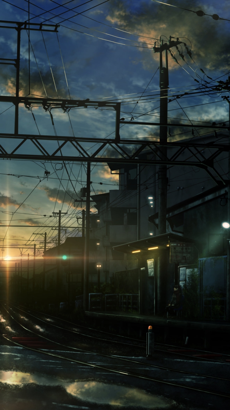 分岐する線路と朝日の750 x 1334 / スマホ壁紙