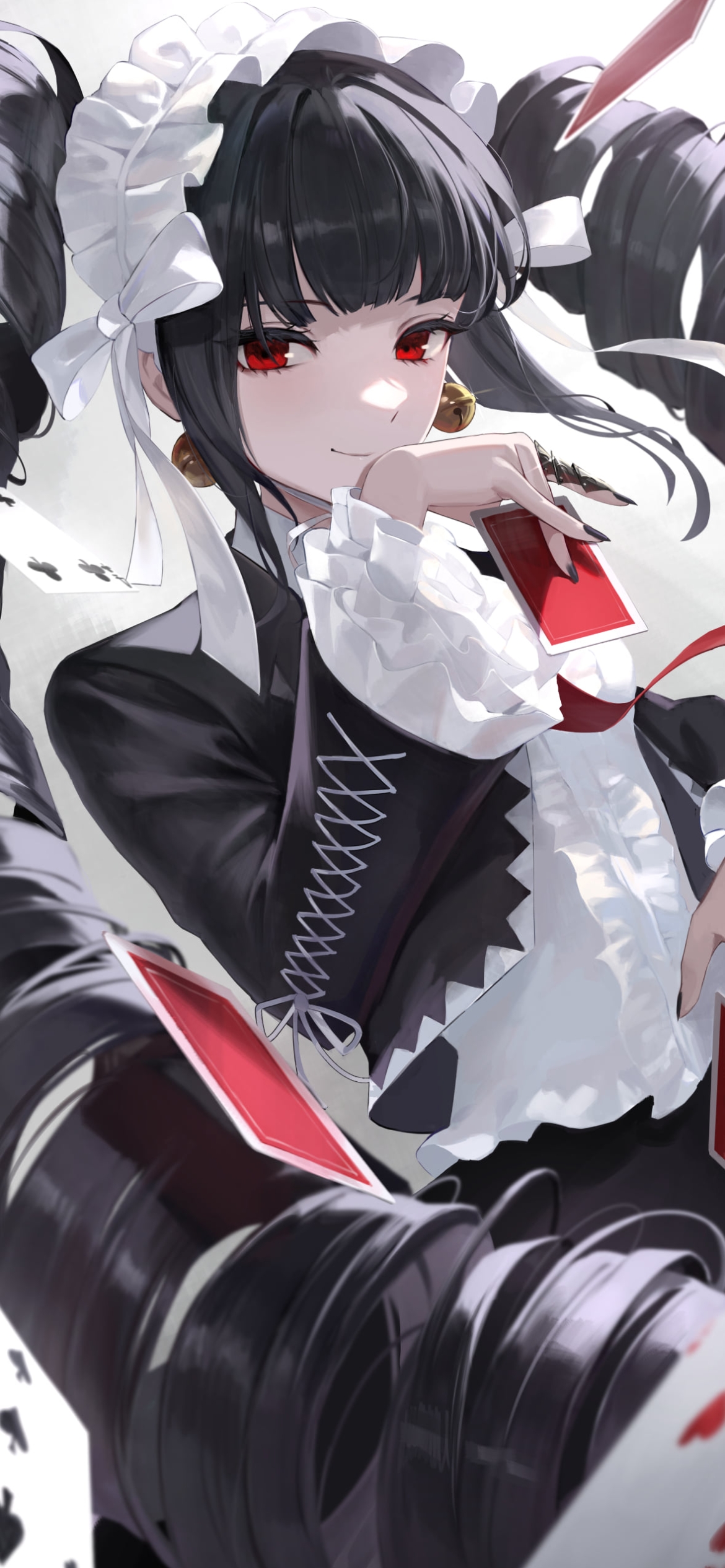 赤いトランプのカードを投げるセレスティア・ルーデンベルク / ダンガンロンパの1170 x 2532 / スマホ壁紙