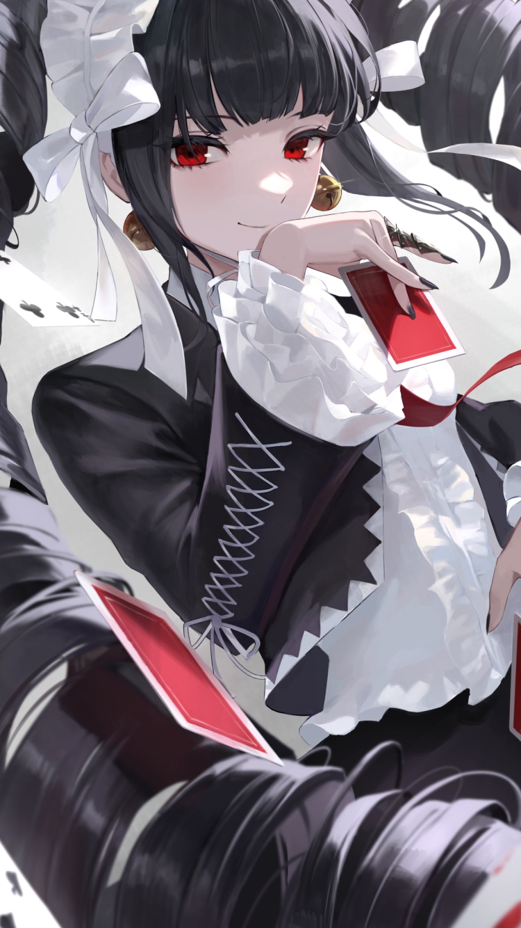 赤いトランプのカードを投げるセレスティア・ルーデンベルク / ダンガンロンパの750 x 1334 / スマホ壁紙