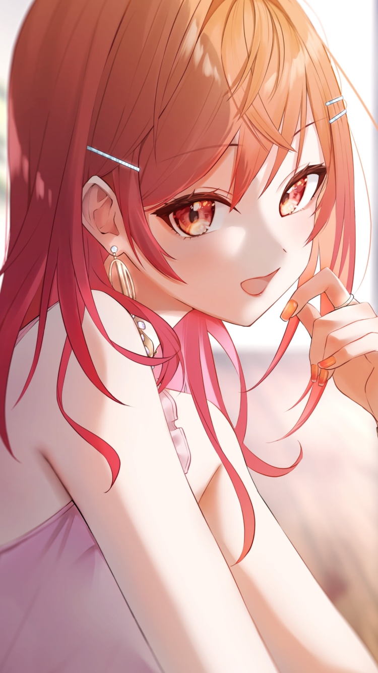 オレンジの瞳でこちらを見つめる一条莉々華 / ホロライブ / バーチャルYouTuber / Vtuberの750 x 1334 / スマホ壁紙