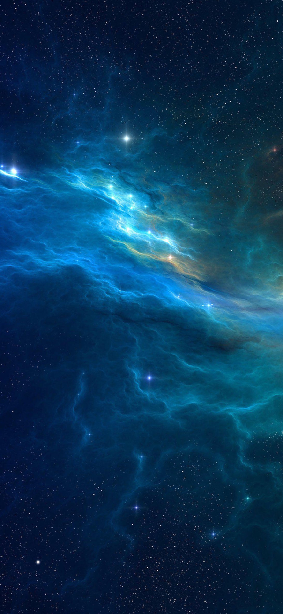 無数の星と水色の綺麗な宇宙の1170 x 2532 / スマホ壁紙